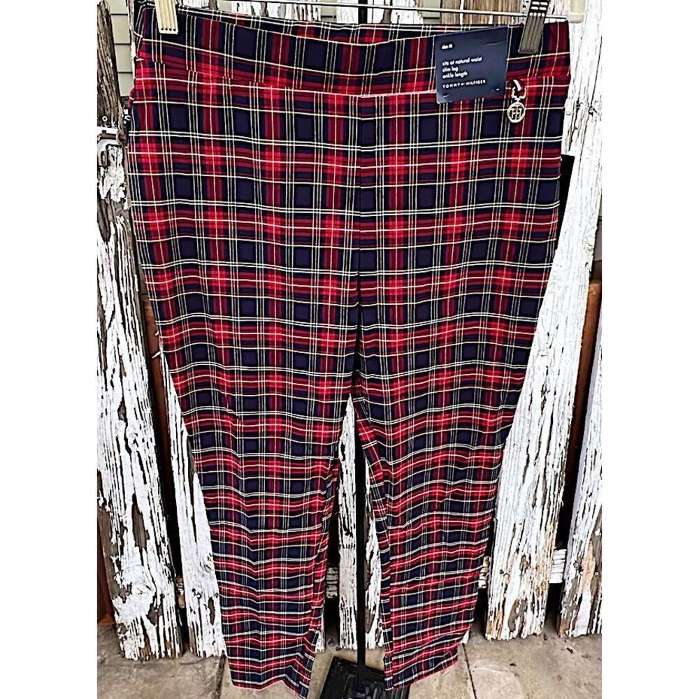 Tommy Hilfiger Red Plaid Straight Leg Ankle Pants Nwt Size Medium